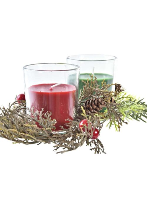 Set di 2 Candele Cera in Vetro con Decorazioni