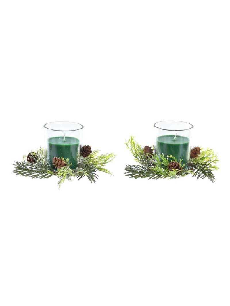 Set Di 2 Candele Cera In Vetro Con Decorazioni