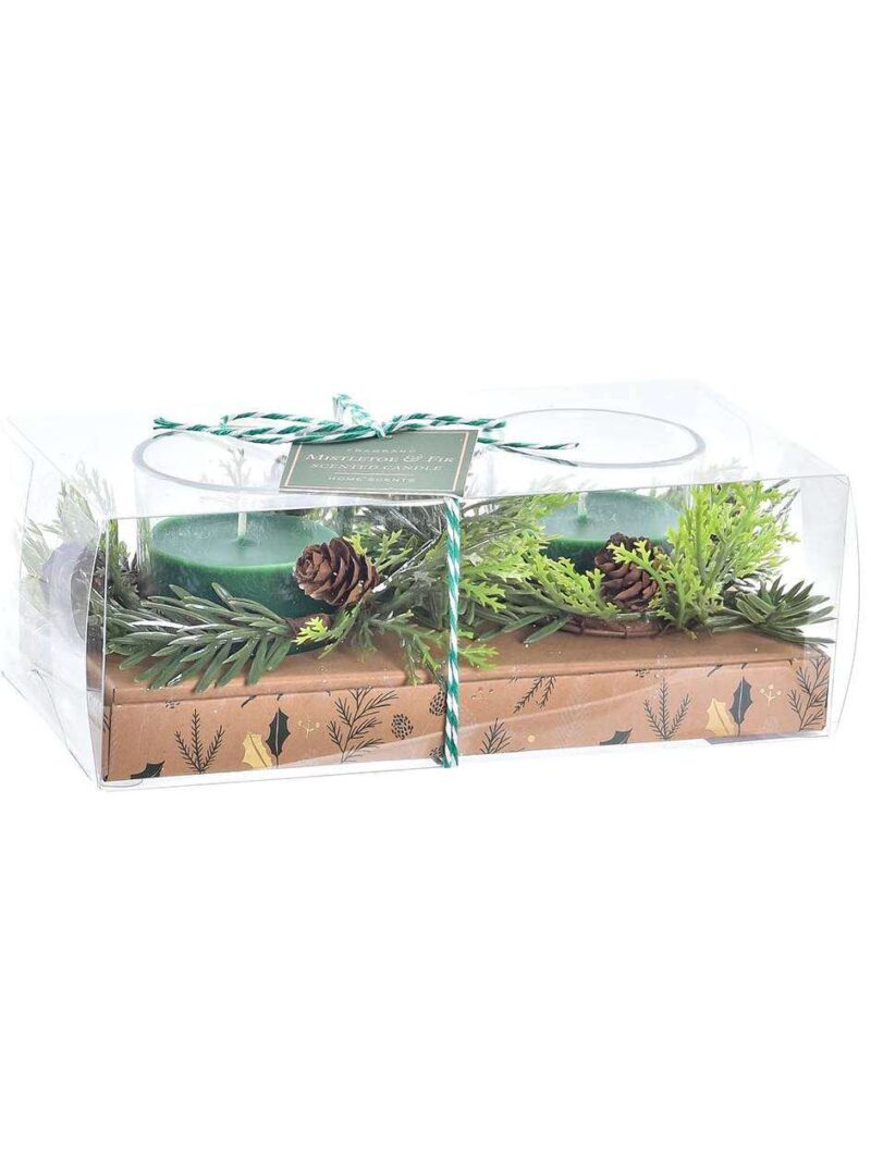 Set Di 2 Candele Cera In Vetro Con Decorazioni