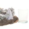 Portacandele In Legno Naturale Con Pigne E Palline Innevato