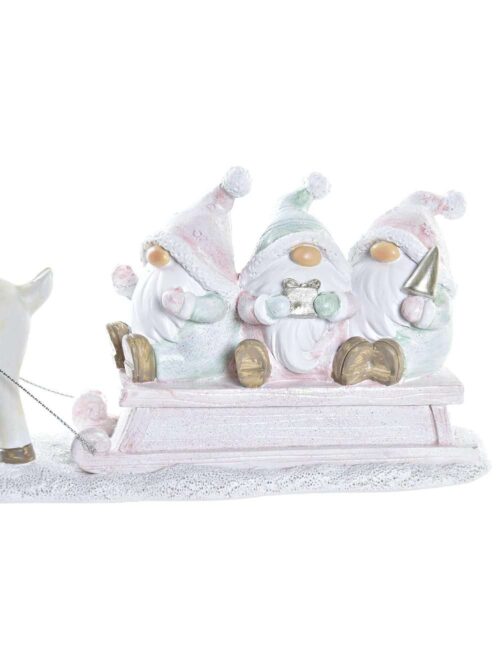 Decorazione Slitta Rosa con Renna e Gnomi