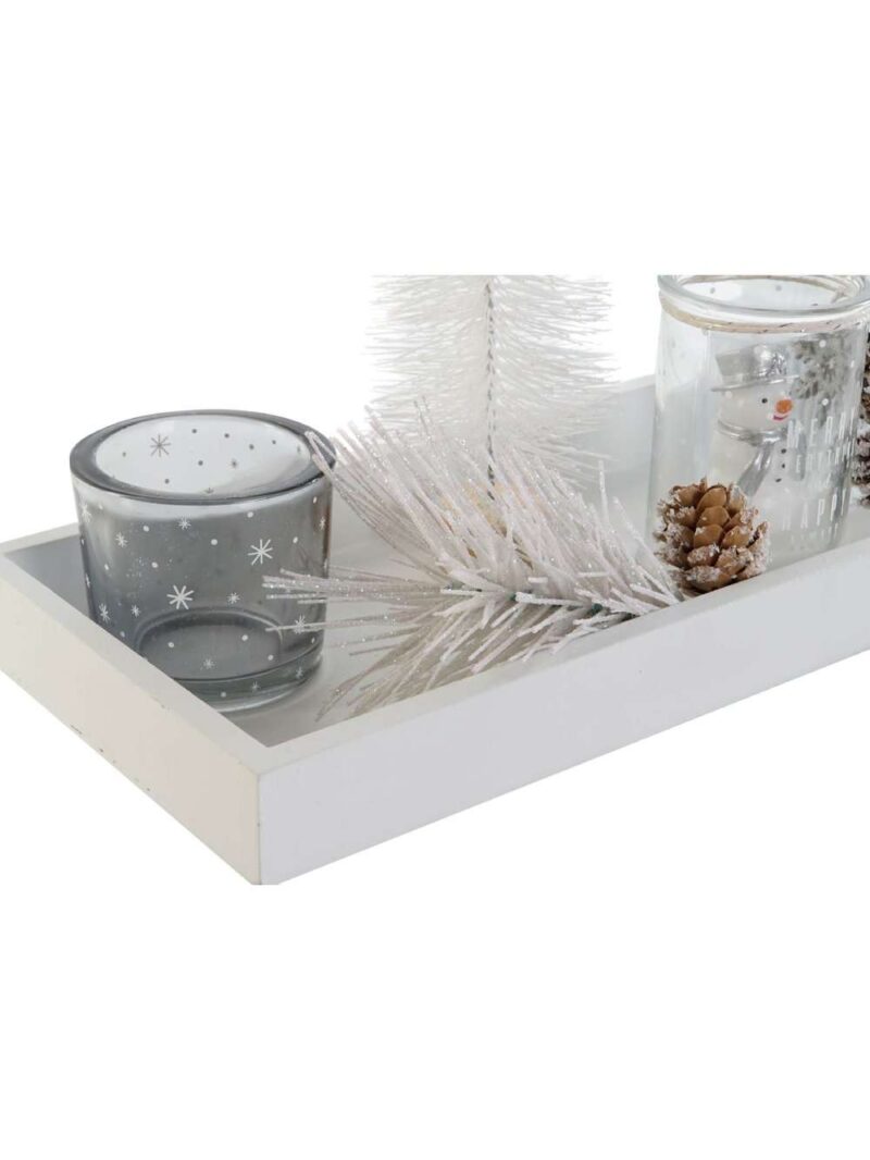 Portacandele Bianco Legno Con Alberello E Decorazioni Natalizie