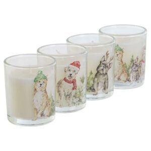 Candela in Cera in Bicchiere di Vetro Decorato con Cani