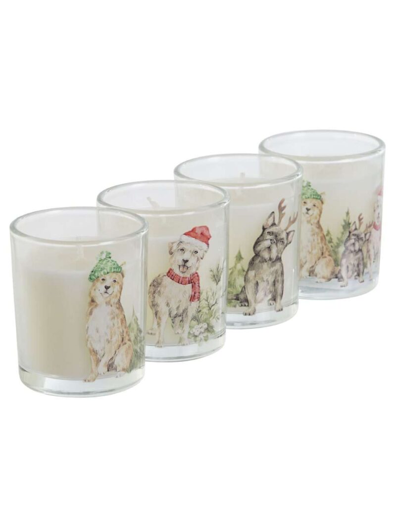 Candela In Cera In Bicchiere Di Vetro Decorato Con Cani