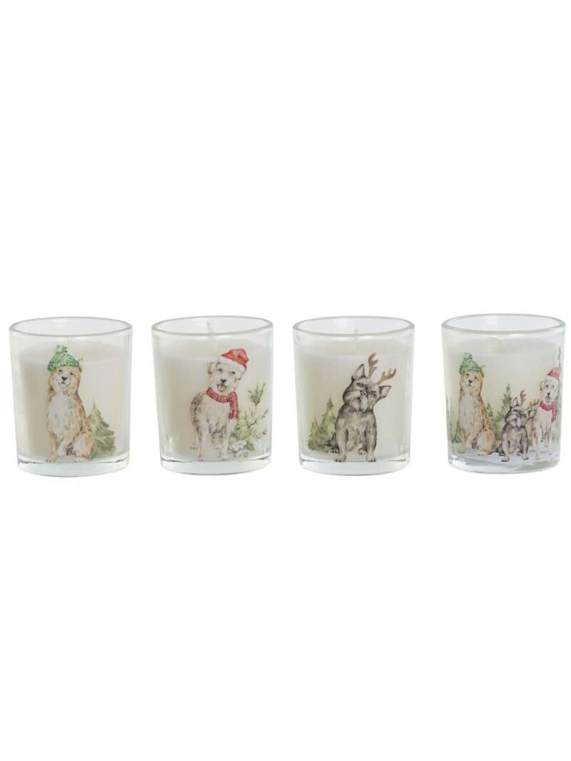 Candela In Cera In Bicchiere Di Vetro Decorato Con Cani