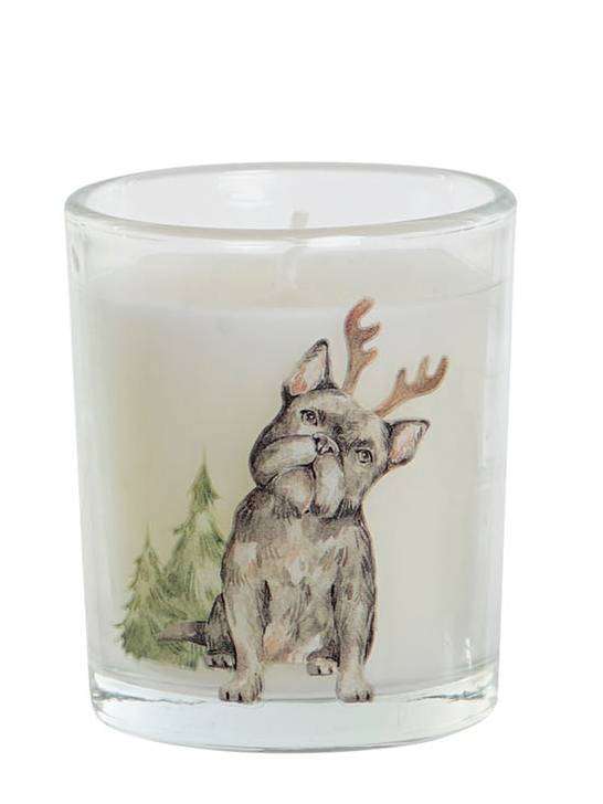 Candela In Cera In Bicchiere Di Vetro Decorato Con Cani