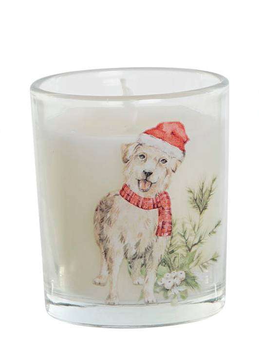 Candela In Cera In Bicchiere Di Vetro Decorato Con Cani
