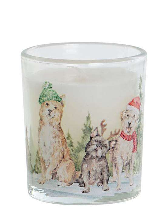 Candela In Cera In Bicchiere Di Vetro Decorato Con Cani