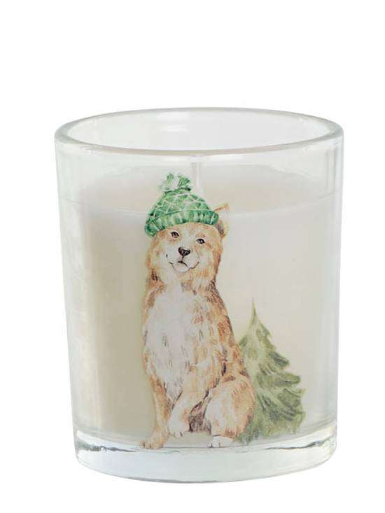 Candela In Cera In Bicchiere Di Vetro Decorato Con Cani
