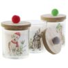 Candela Su Bicchiere In Vetro Decorato Con Coperchio Pompon