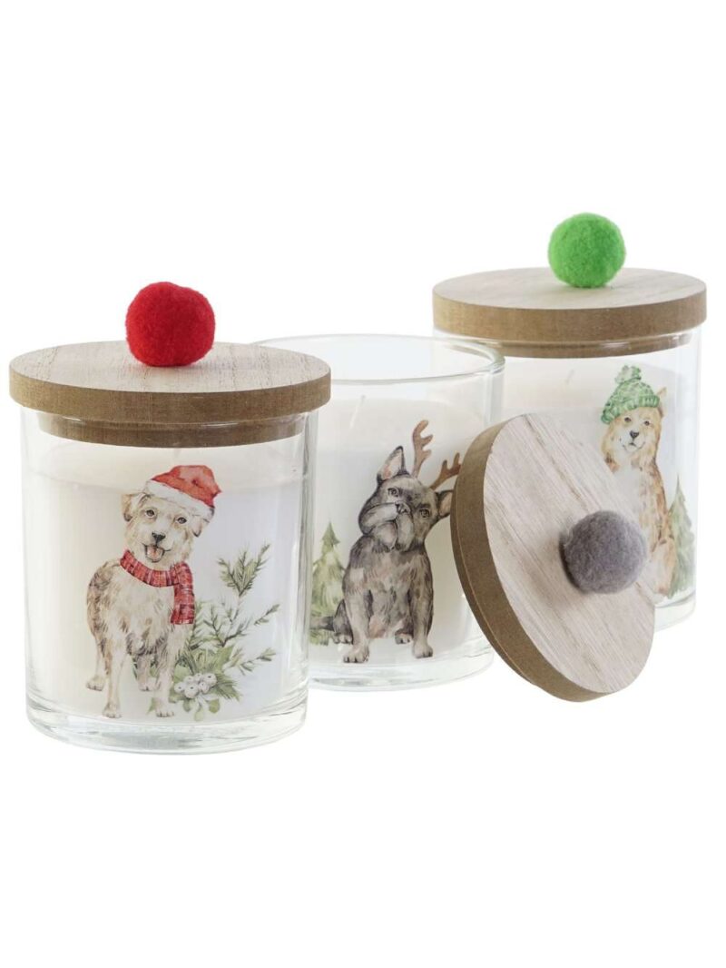 Candela Su Bicchiere In Vetro Decorato Con Coperchio Pompon