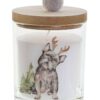 Candela Su Bicchiere In Vetro Decorato Con Coperchio Pompon