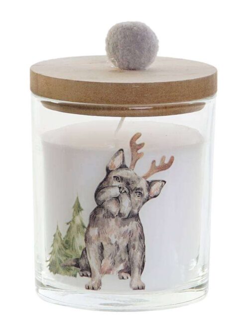 Candela su Bicchiere in Vetro Decorato con Coperchio Pompon
