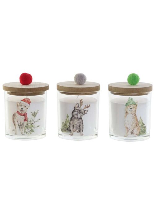 Candela su Bicchiere in Vetro Decorato con Coperchio Pompon