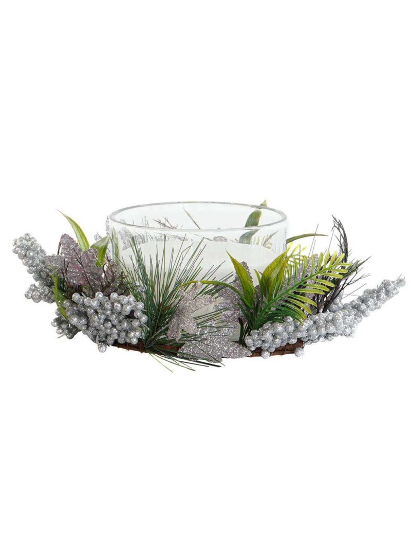 Candela In Cera Su Vaso Cristallo Con Decorazioni