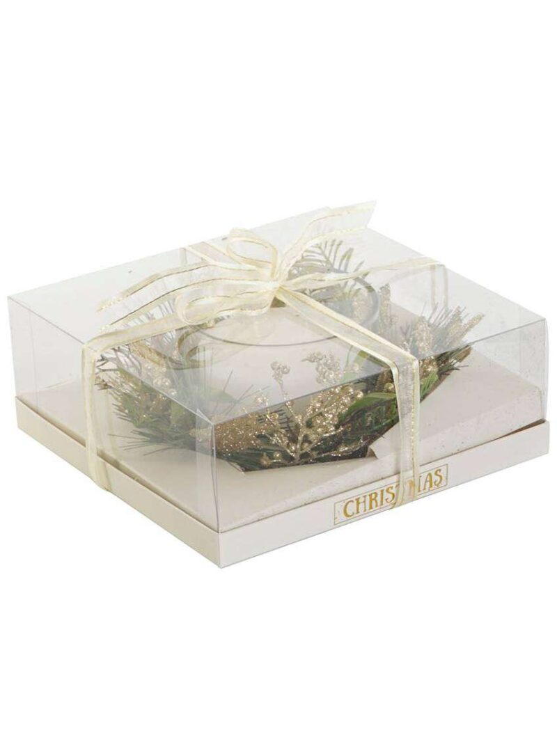 Candela In Cera Su Vaso Cristallo Con Decorazioni