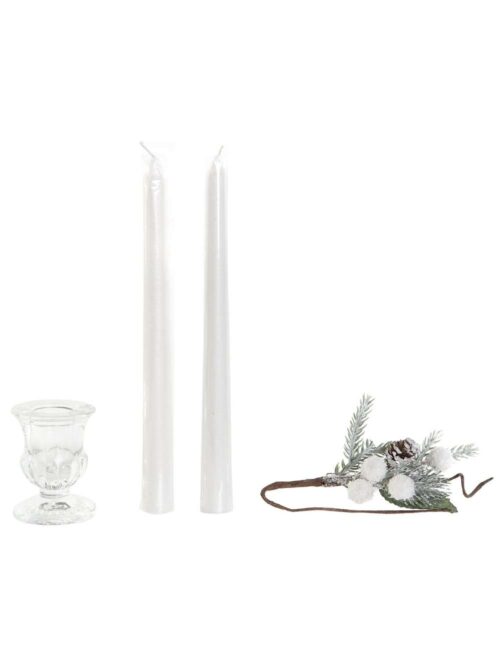 Set 4 pz Candela in Cera Bianco Perlato e Cristallo
