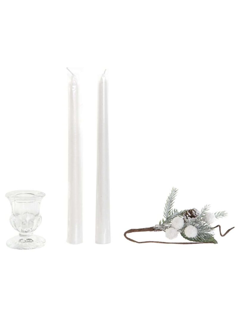 Set 4 Pz Candela In Cera Bianco Perlato E Cristallo