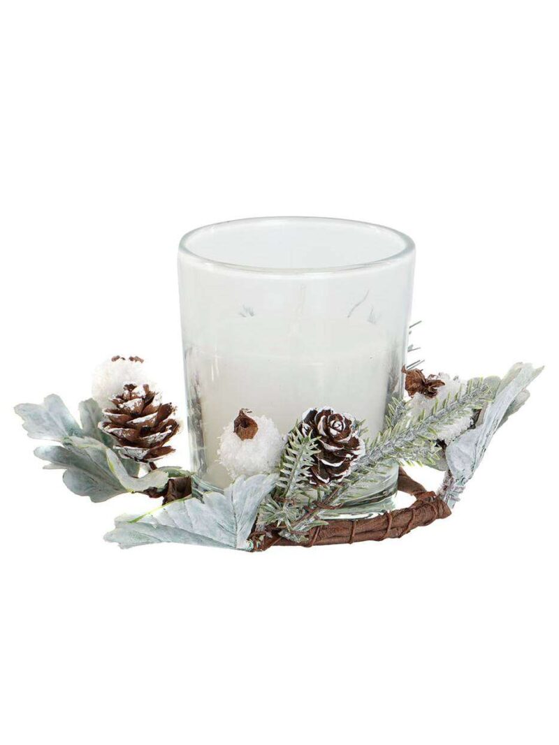 Set Di 2 Candele In Cera In Cristallo Pigne E Rametti Di Pino
