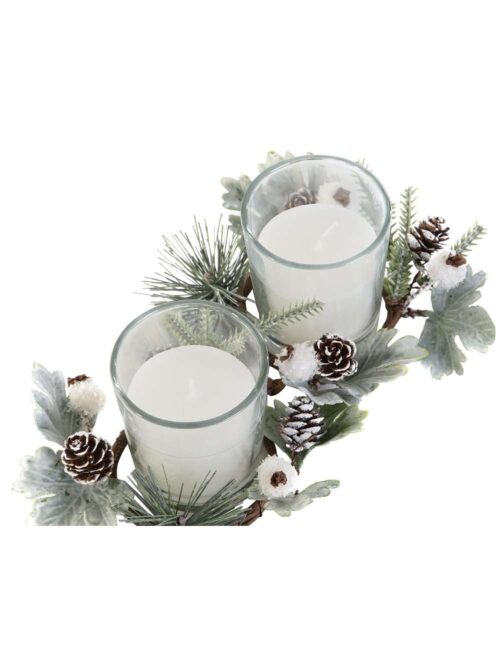 Set di 2 Candele in Cera in Cristallo Pigne e Rametti di Pino