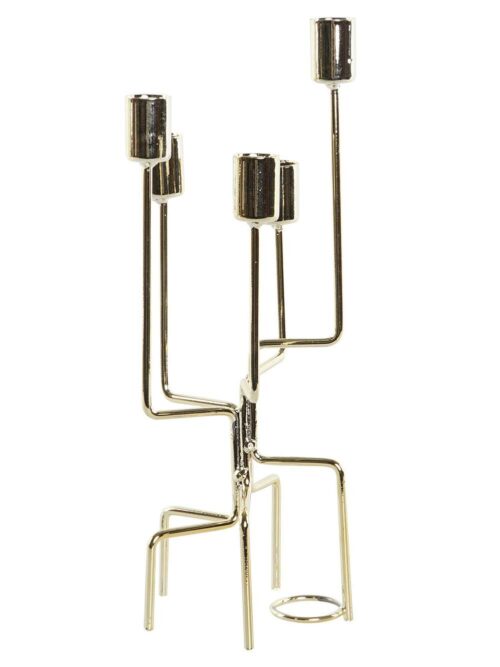 Candelabro in Metallo Dorato 5 Candele 11x11x32 cm