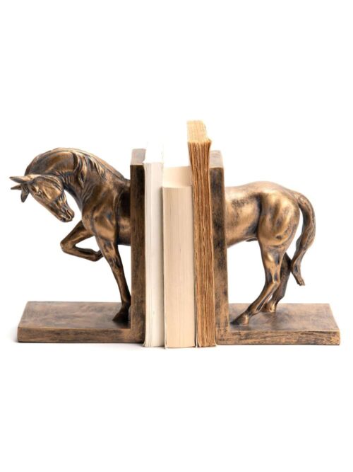 Ferma Libri Cavallo Dorato in Poliresina