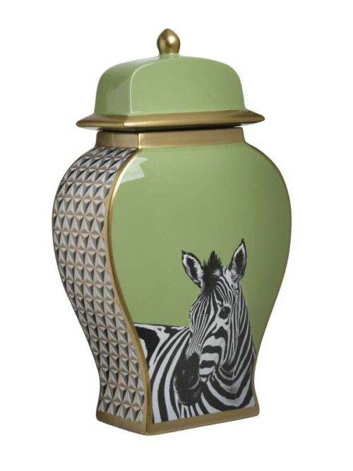 Vaso in Porcellana Verde con Zebra