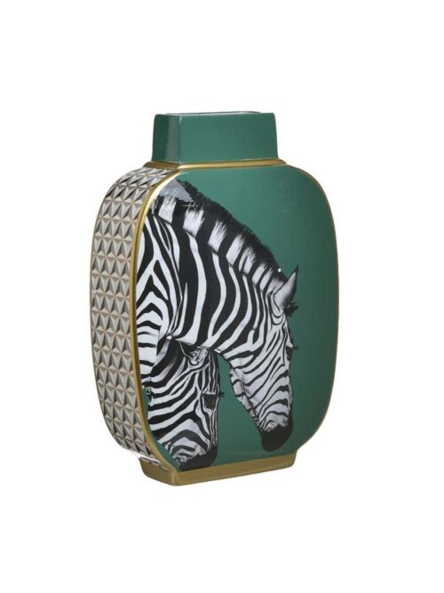 Vaso Decorativo in Porcellana Verde con Zebra