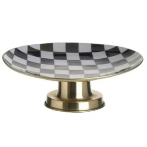 Piatto Decorativo in Metallo Smaltato Bianco-Nero