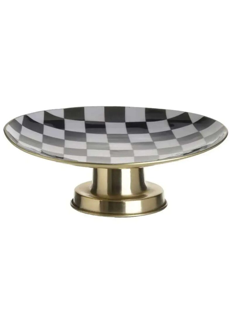 Piatto Decorativo In Metallo Smaltato Bianco-Nero