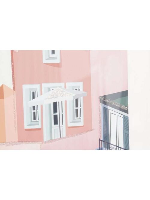 Set di 2 Quadri Case di Città Colori Pastello