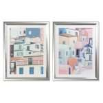 Set di 2 Quadri Case di Città Colori Pastello