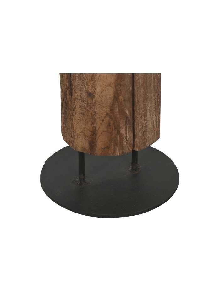 Colonna Portacandela In Legno Naturale Riciclato Intagliata