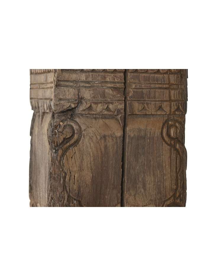 Colonna Portacandela In Legno Naturale Riciclato Intagliata