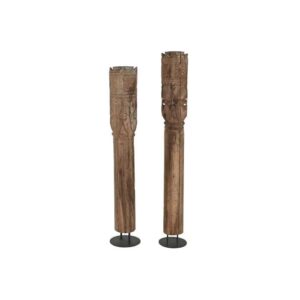 Colonna Portacandela in Legno Naturale Riciclato Intagliata