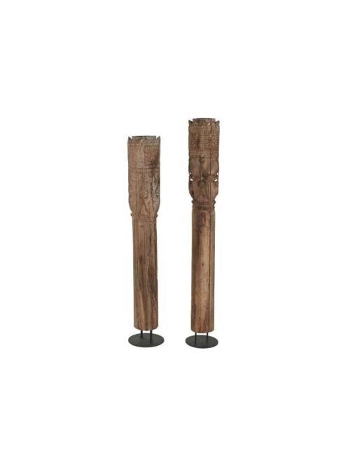 Colonna Portacandela in Legno Naturale Riciclato Intagliata