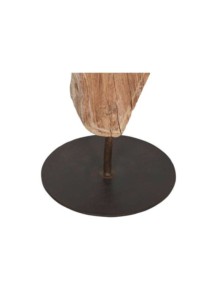 Scultura Astratta In Legno Antico Con Supporto Metallico