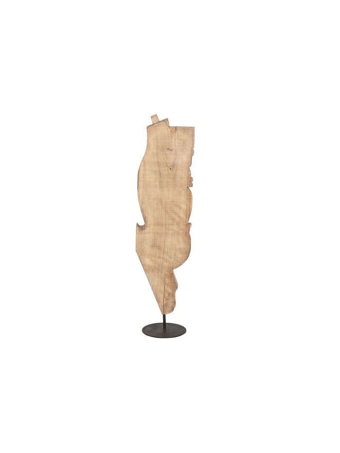 Scultura Astratta In Legno Antico Con Supporto Metallico