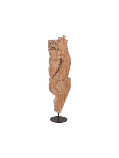 Scultura Astratta in Legno Antico con Supporto Metallico