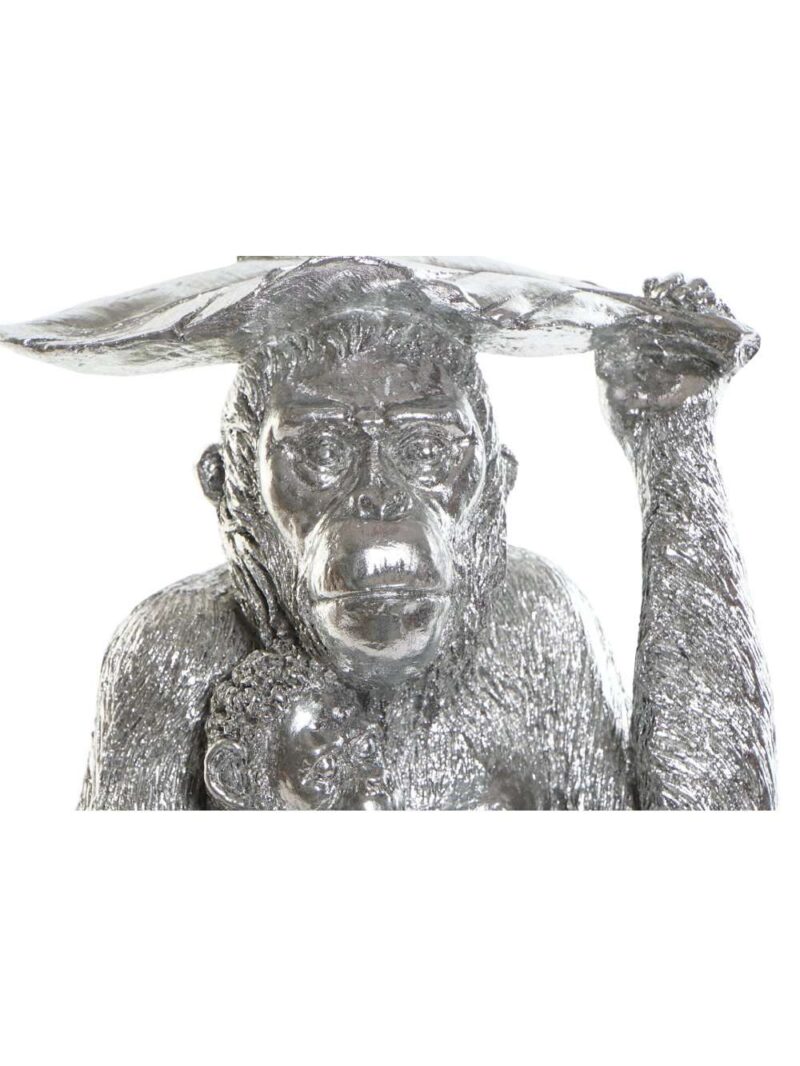 Figura Decorativa Orangotango Argento, Scultura Orangotango In Resina, Decorazione Esotica Orangotango, Statua Orangotango Argento 18X16X26, Ornamento Moderno Orangotango Resina, Figura Animali In Resina Argentata