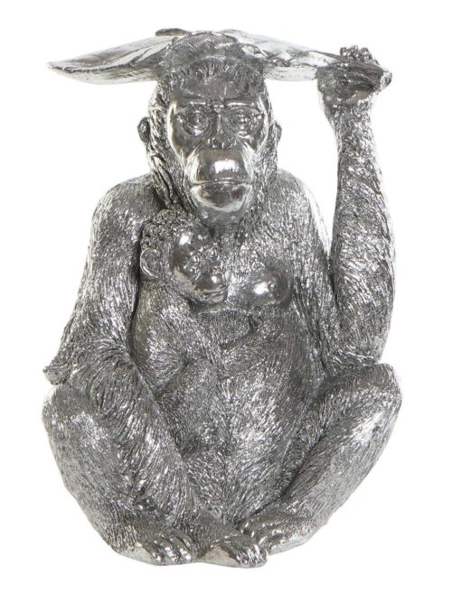 figura decorativa orangotango argento, scultura orangotango in resina, decorazione esotica orangotango, statua orangotango argento 18x16x26, ornamento moderno orangotango resina, figura animali in resina argentata