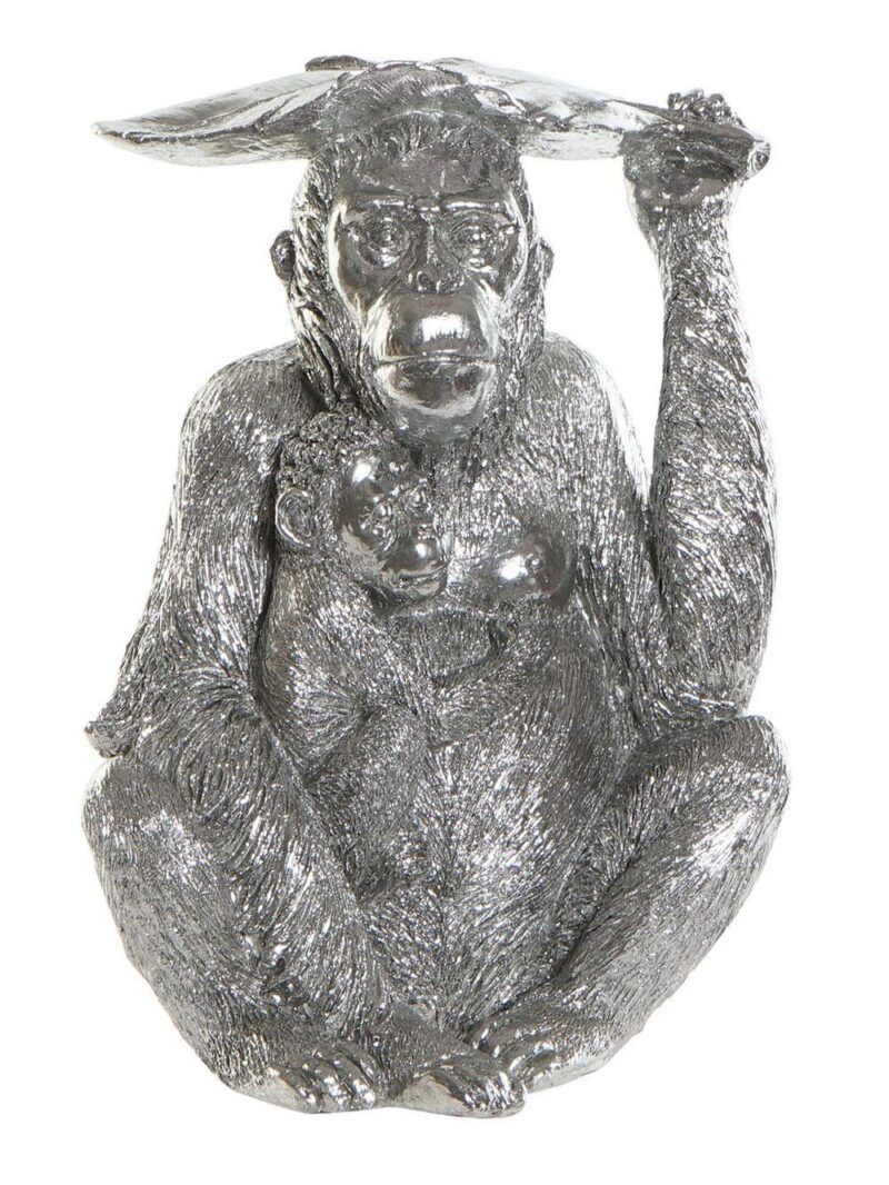 Figura Decorativa Orangotango Argento, Scultura Orangotango In Resina, Decorazione Esotica Orangotango, Statua Orangotango Argento 18X16X26, Ornamento Moderno Orangotango Resina, Figura Animali In Resina Argentata