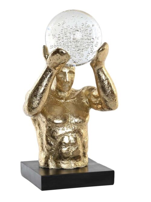 Figura Decorativa Uomo Dorato che Sorregge Palla di Cristallo