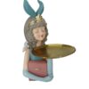 Figura Decorativa Donna In Resina Con Vassoio In Metallo
