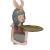 Figura Decorativa Donna In Resina Con Vassoio In Metallo