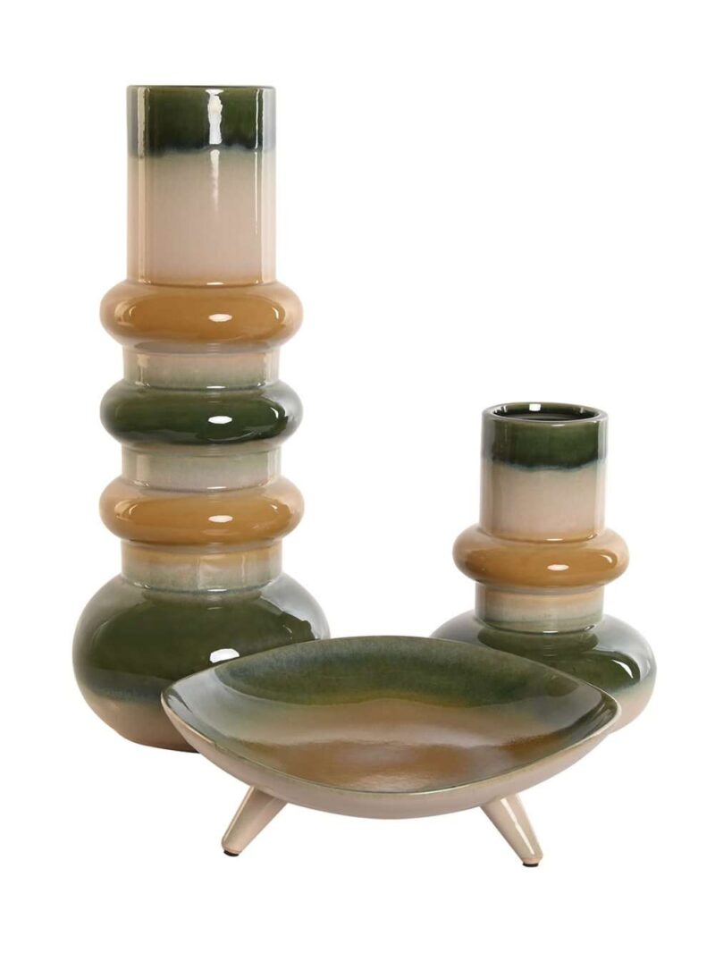 Vaso In Gres Porcellanato Multicolore Ocra E Verde