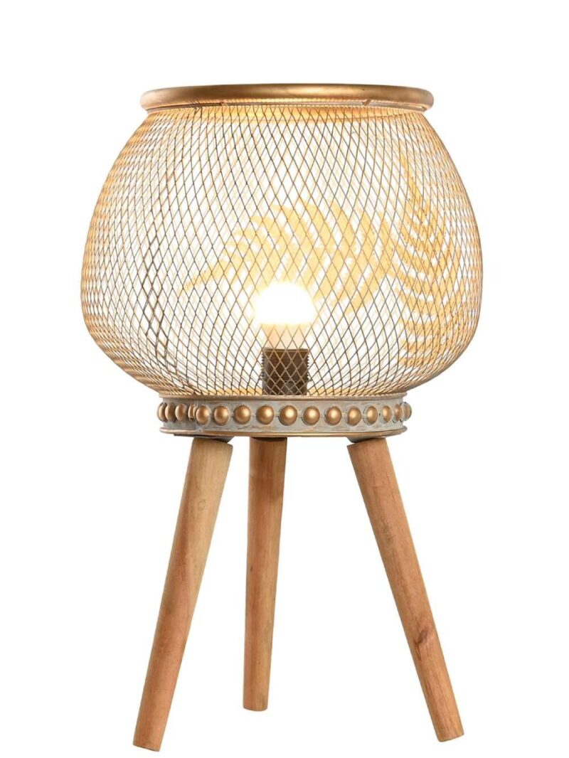 Lampada Da Tavolo Foglia In Metallo E Legno