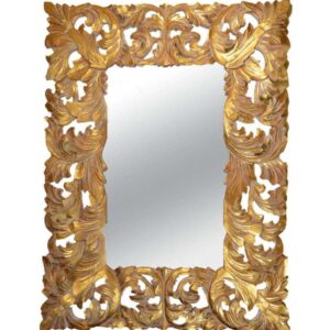 Specchio FOGLIE Gold Legno Intagliato a Mano 120x90