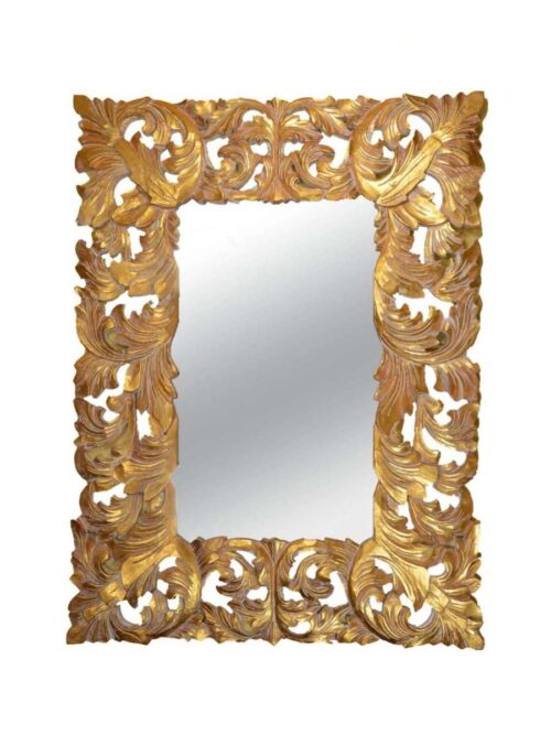 Specchio FOGLIE Gold Legno Intagliato a Mano 120x90