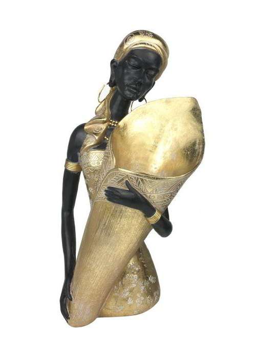 Donna Africana Fioriera Decorativa In Resina